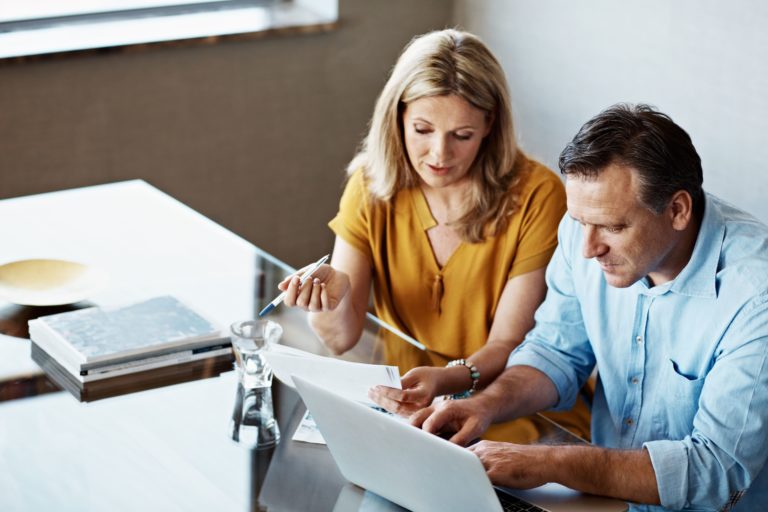 couple going over papers/files